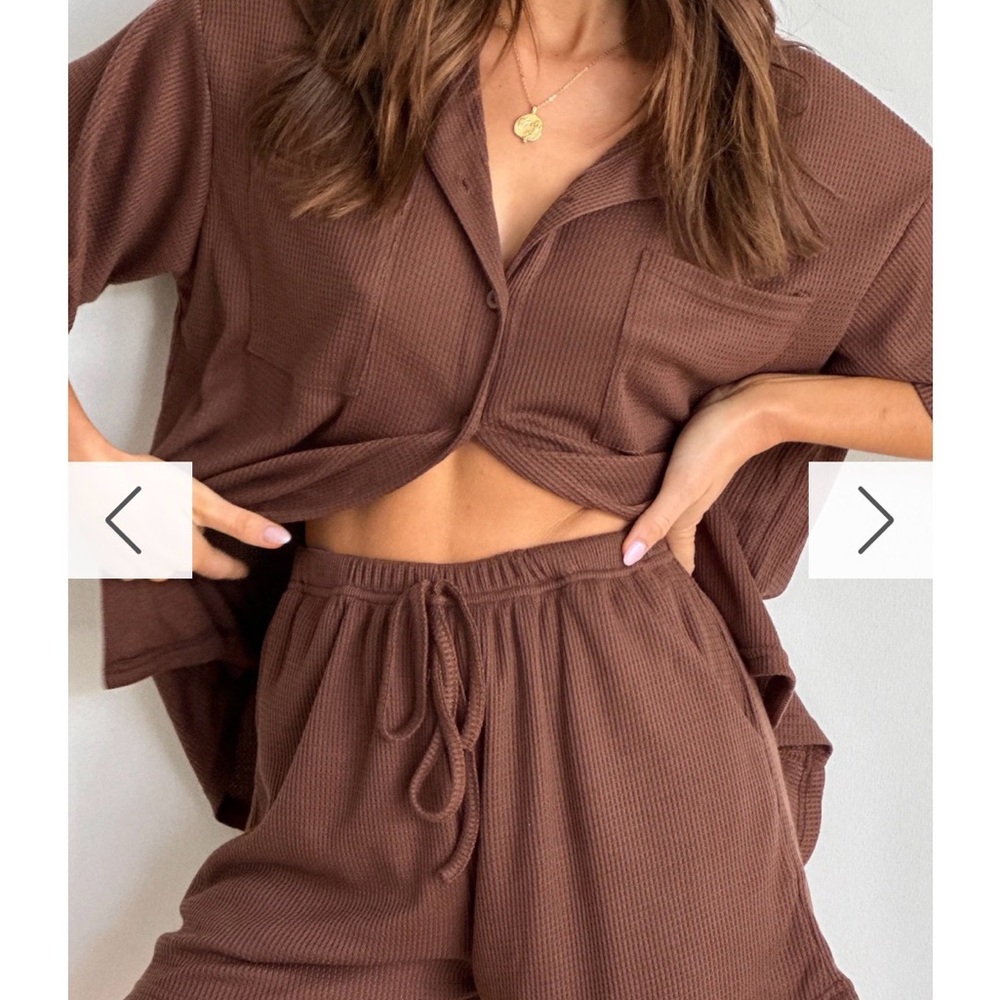 Brown Waffle Knit Lounge Set